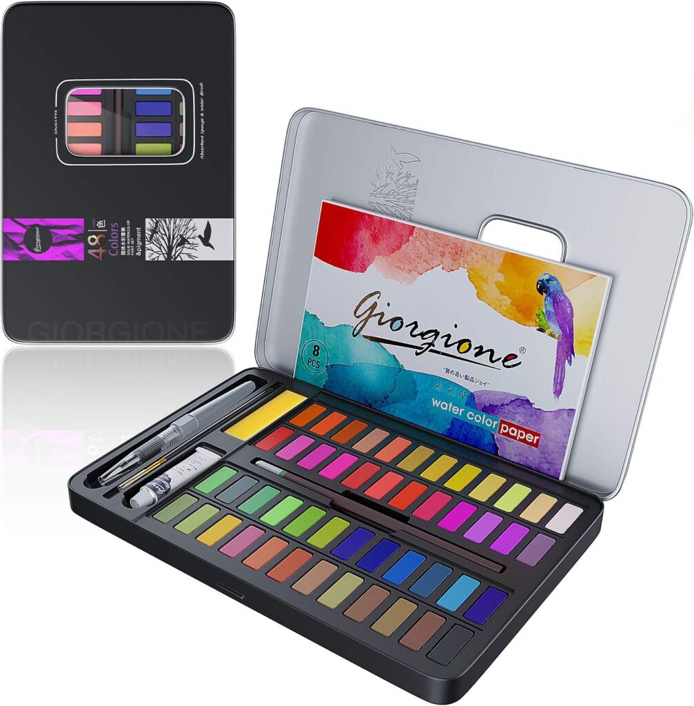 Honmax Juego de Acuarelas, 48 Colores Pintura Sólida, Caja Profesional Portatil, Set para Principiantes y Profesionales