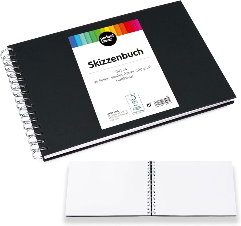 Perfect ideaz - Cuaderno de dibujo (96 páginas, 48 hojas) DIN A4, cuaderno de dibujo profesional