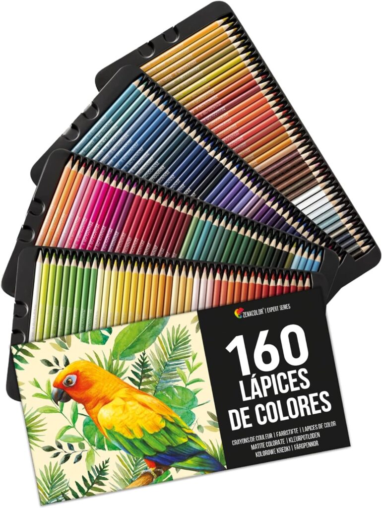 Zenacolor 160 Lapices de Colores (Numerados) Almacenamiento Fácil - Estuche de dibujo profesional para Adult