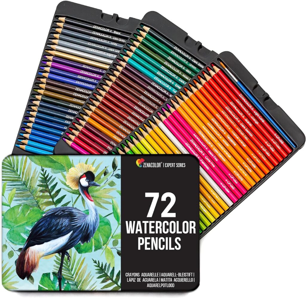 Zenacolor 72 Lapices Acuarelables Pincel y Maletin de Metal Kit de Lápices de Colores 